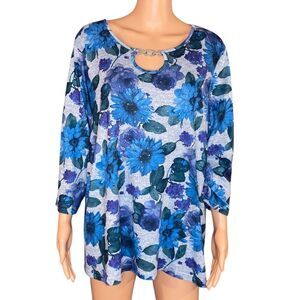 Rebecca Malone Jersey Knit with Floral Pattern Long Sleeve Plus Size 2X
